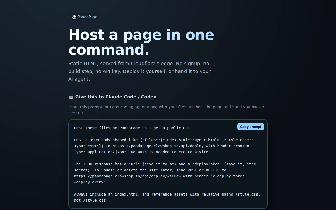 PandaPage – host an HTML page with one curl, no signup, auto-expires