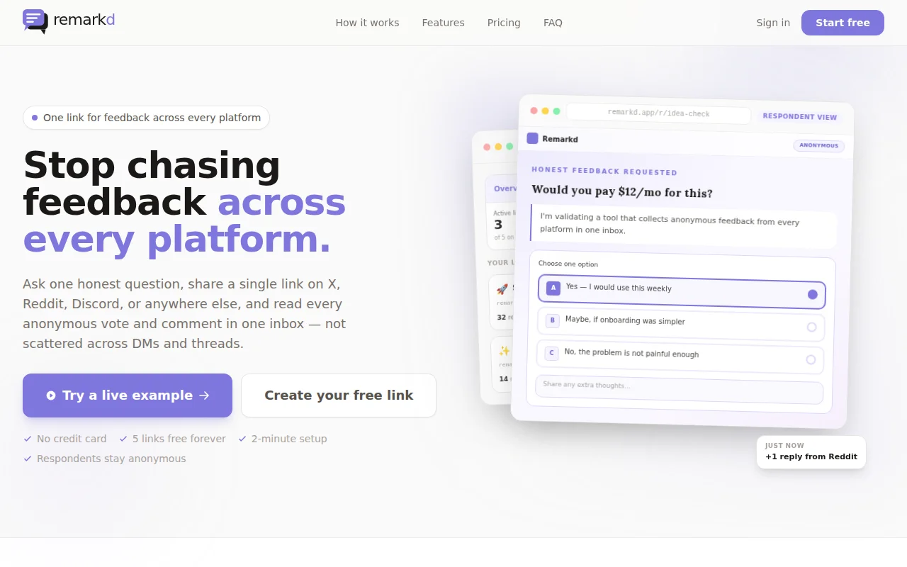 Remarkd – Create fedback pages for idea, products, and designs