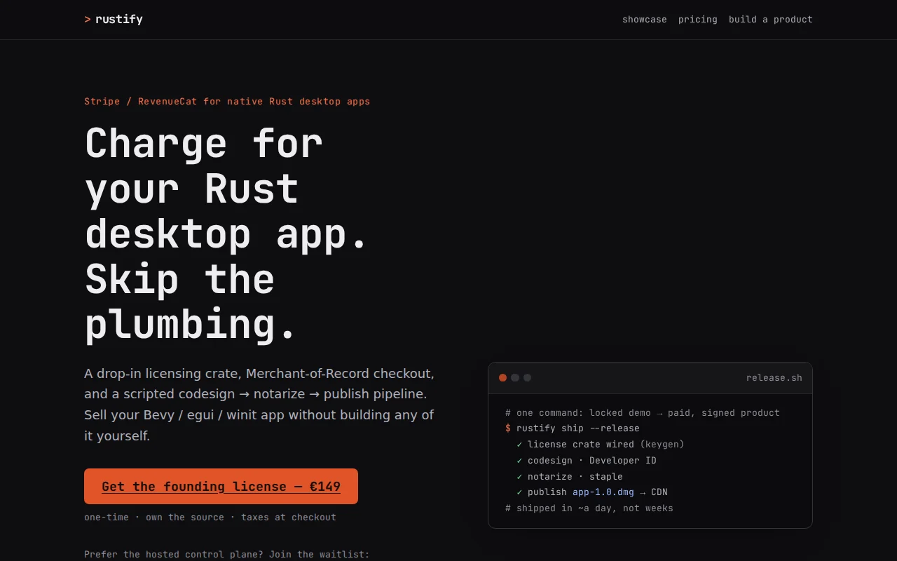 Rustify – Stripe and code-signing for native Rust desktop apps
