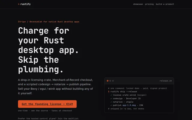 Rustify – Stripe and code-signing for native Rust desktop apps