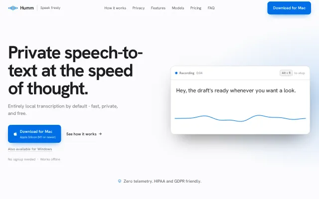 Humm – free, private realtime speech-to-text