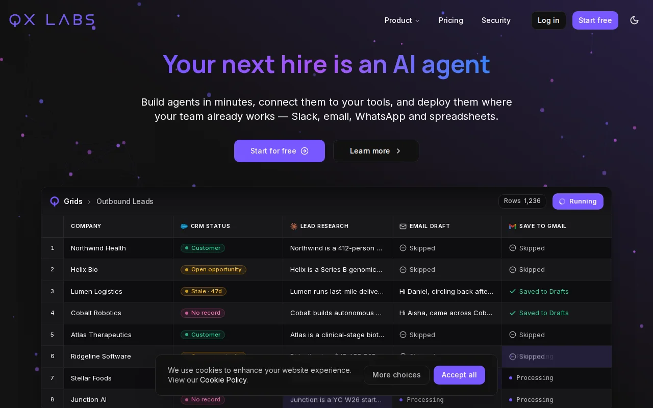 QX Labs – build agents, flows and grids that work across your tools