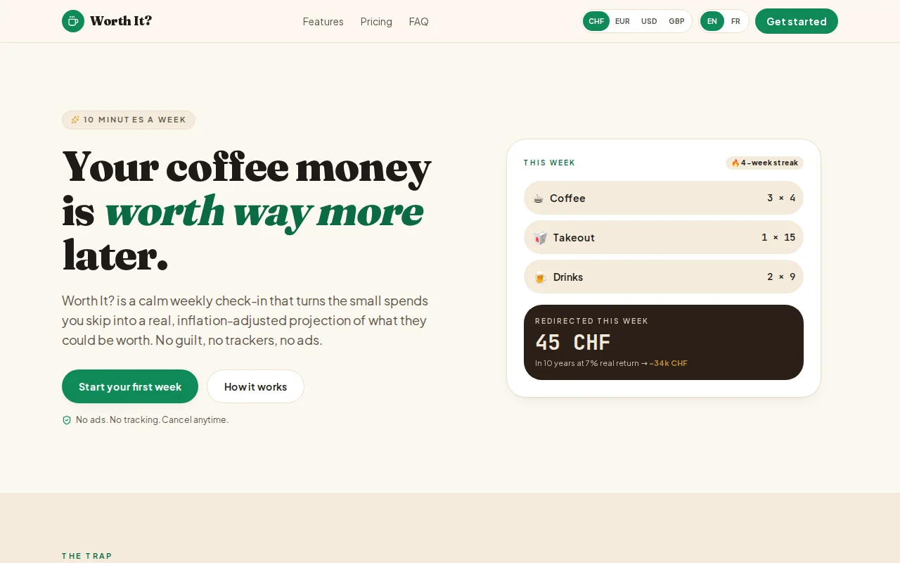 An app that turns skipped coffees into an honest investment projection