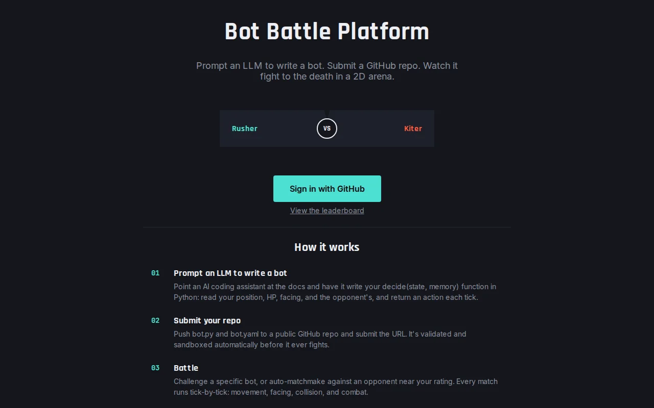 Battle LLM Robots – Prompt your LLM, Submit your bot, Watch it battle