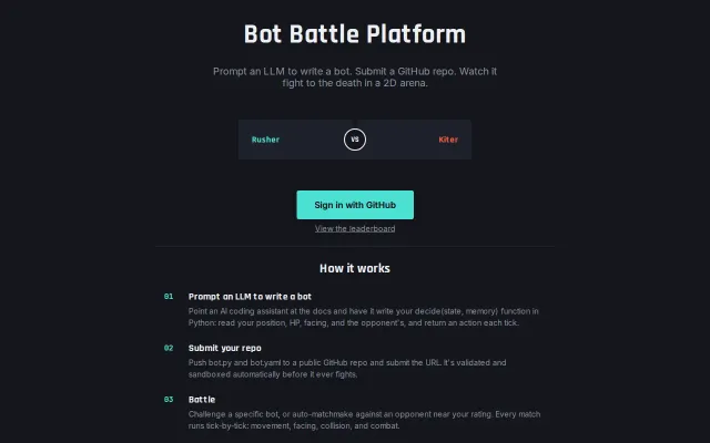 Battle LLM Robots – Prompt your LLM, Submit your bot, Watch it battle