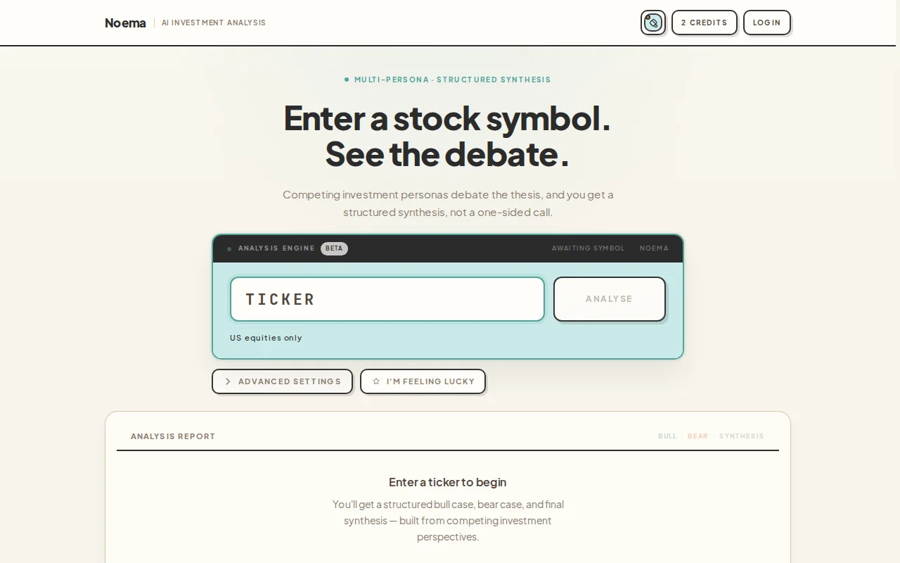 Noema – AI personas debate US listed stocks