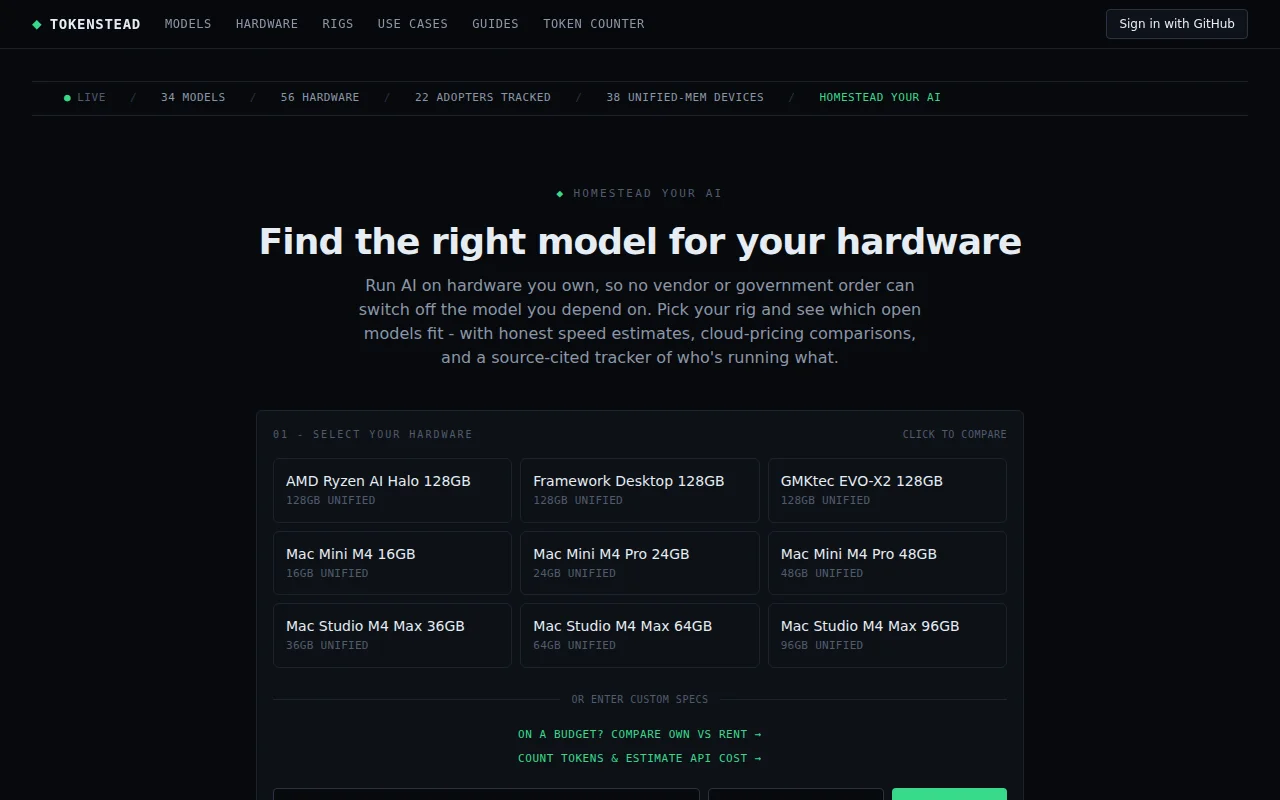 Tokenstead, find AI models for your hardware