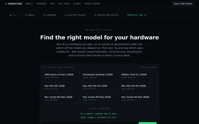 Tokenstead, find AI models for your hardware