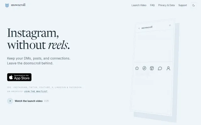 Snowscroll – remove reels, shorts, short-form