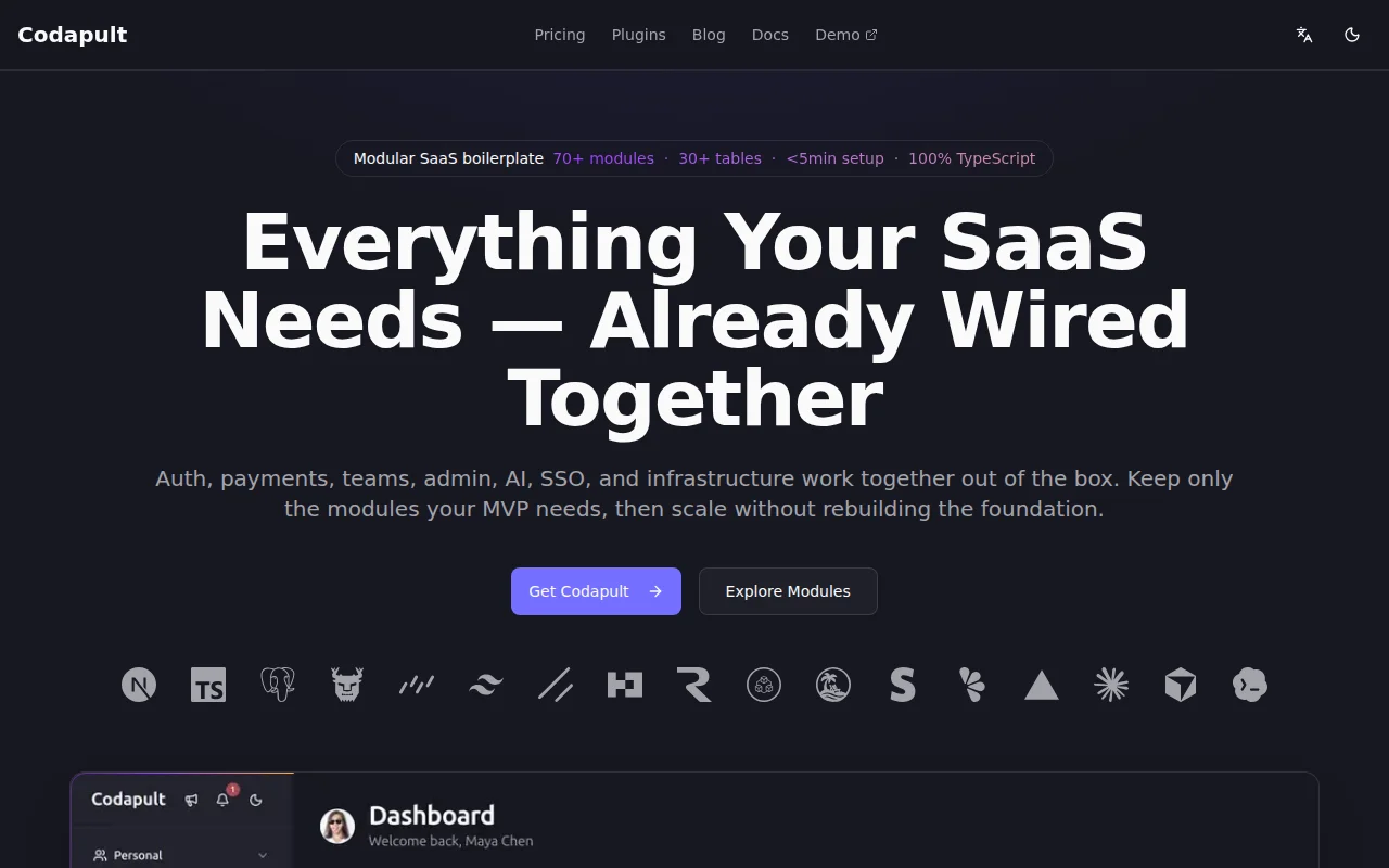 Codapult – Next.js SaaS boilerplate with 70+ modules & adapter pattern