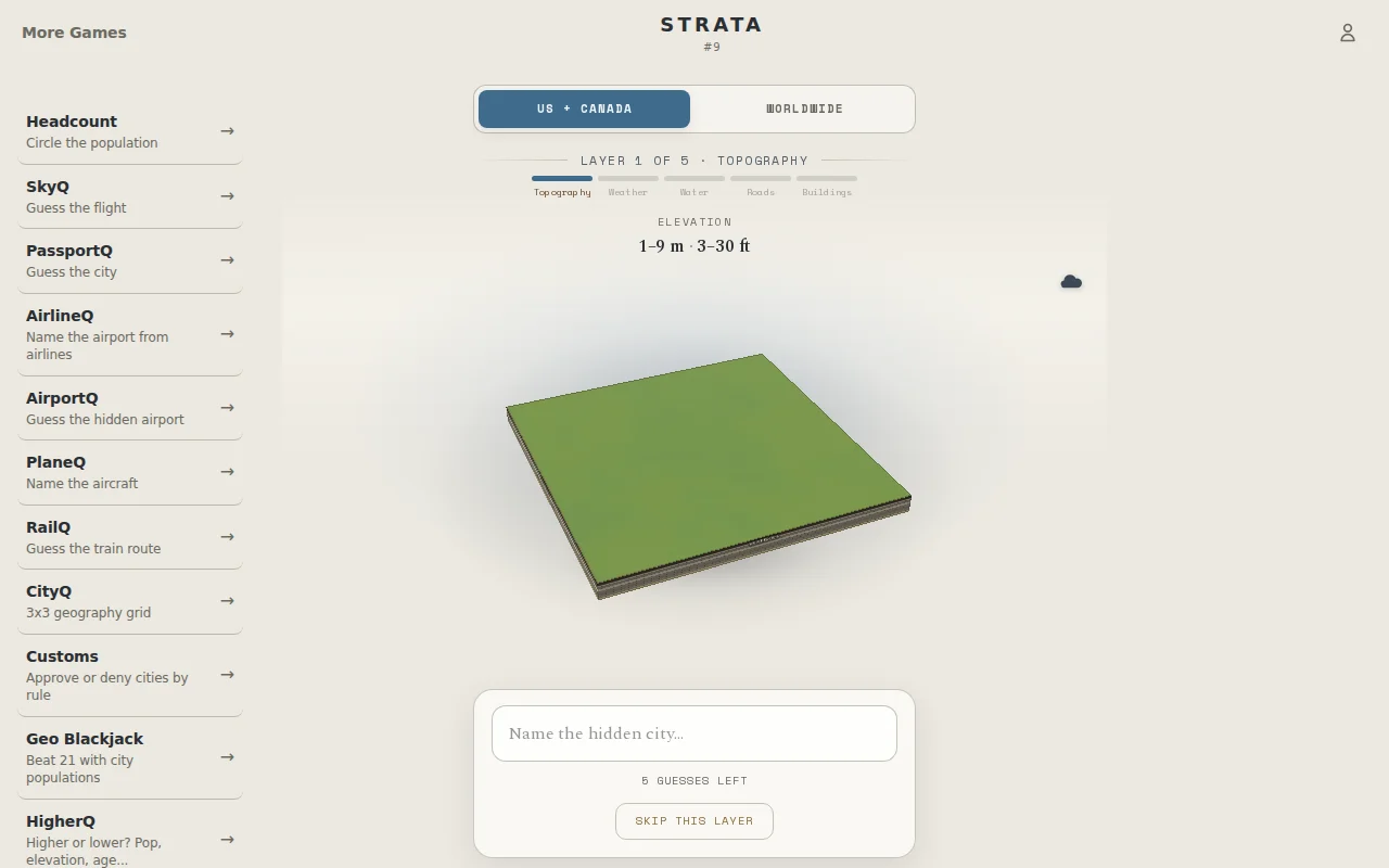 Strata – guess the city from its real 3D terrain and bathymetry