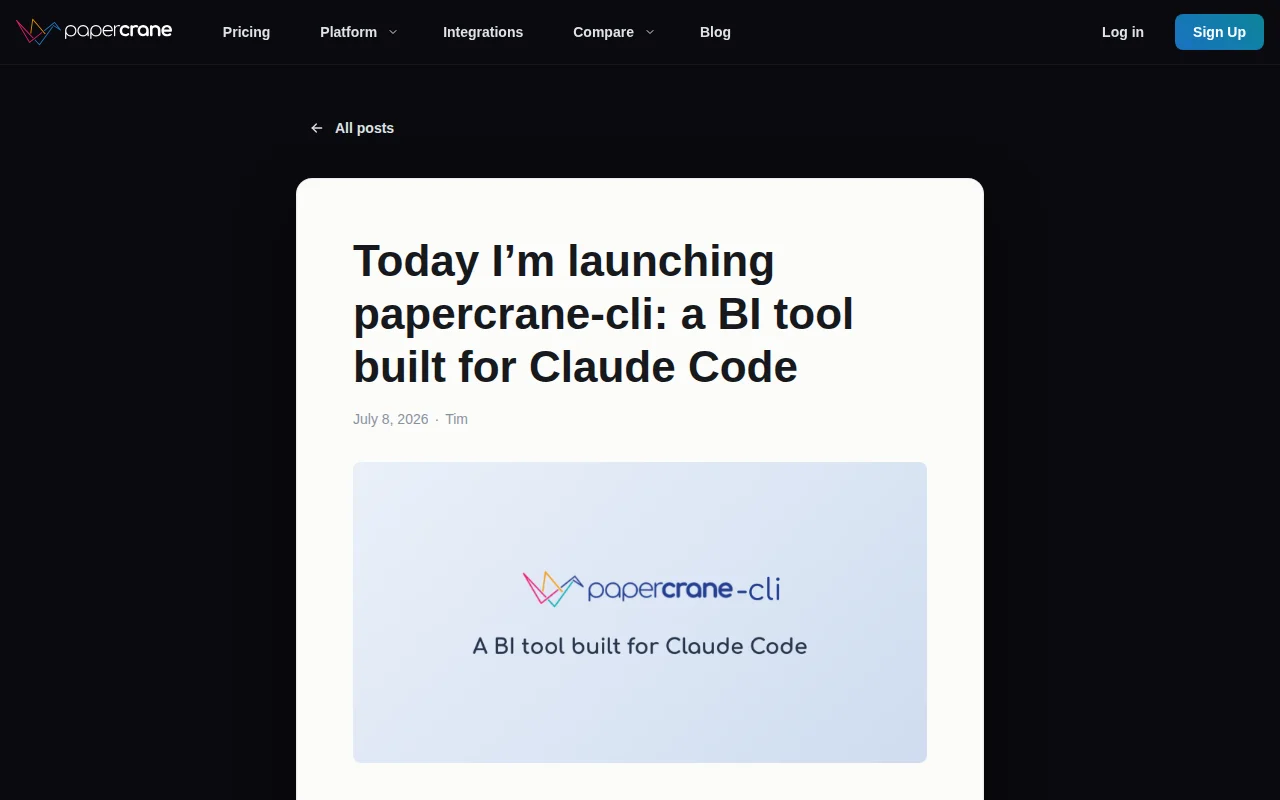Papercrane-CLI – a BI tool built for Claude Code