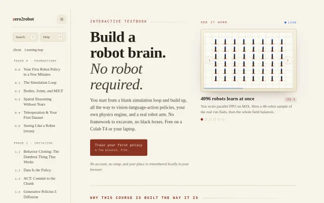 Zero2Robot – A free, from-scratch course on how robots learn