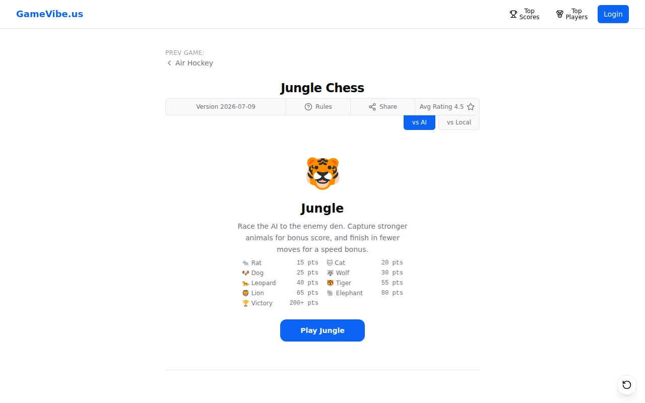 Daily vibe-coding video games, day 87: Jungle Chess