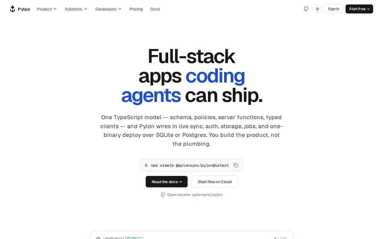 Pylon Sync, an agent-first full-stack realtime framework