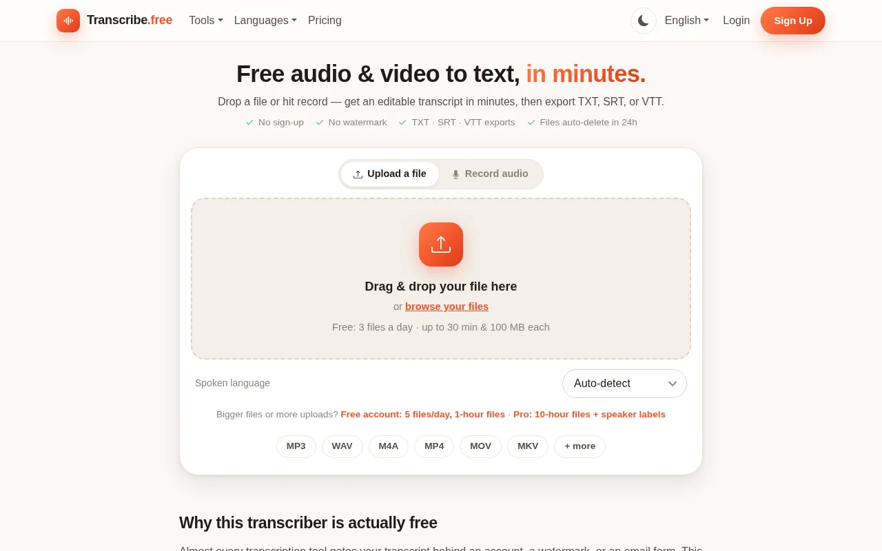 Transcribe.Free - Free audio and video to text
