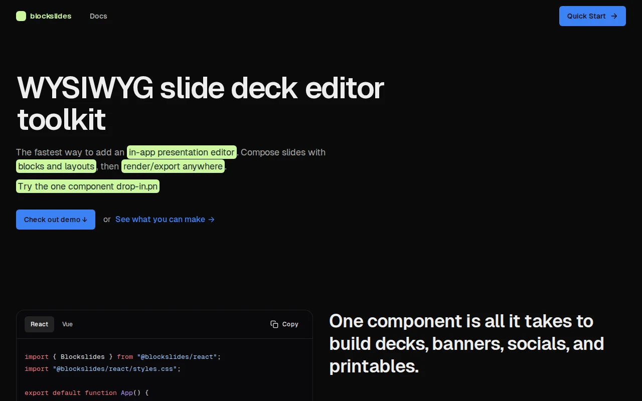 BlockSlides –> ProseMirror-WYSIWYG slide editor built like Tiptap