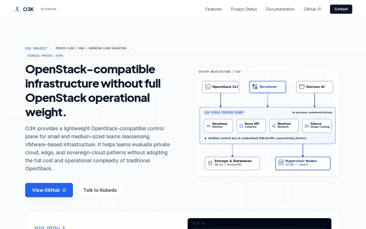O3k – a lightweight OpenStack-compatible API for labs and tests