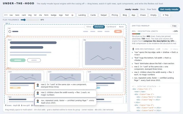 Drag boxes around and watch a layout engine infer the Flexbox (no AI)