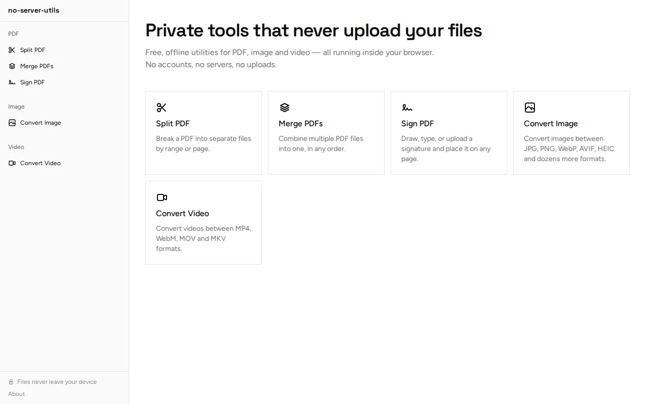Free, offline utilities for PDF, image and video