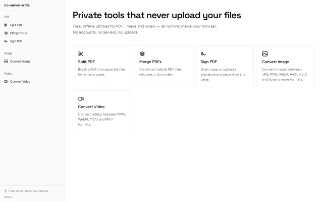 Free, offline utilities for PDF, image and video