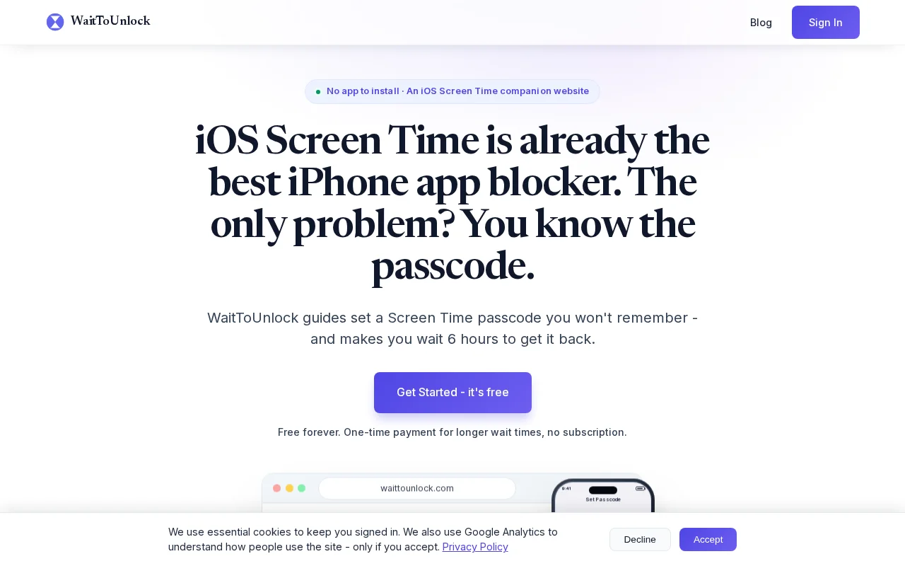 WaitToUnlock – Set a ScreenTime passcode you cannot remember