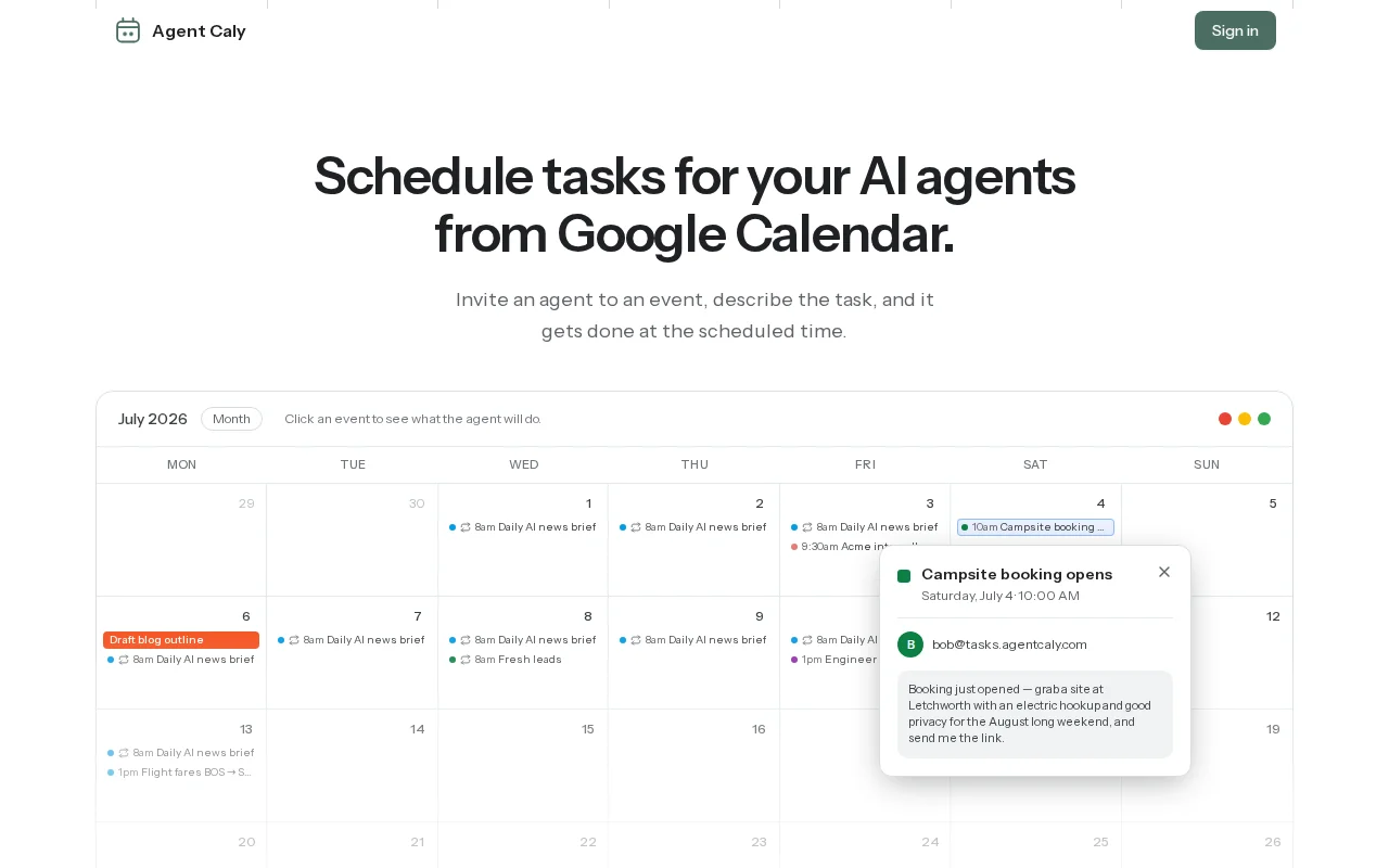 Schedule tasks for your AI agents from Google Calendar