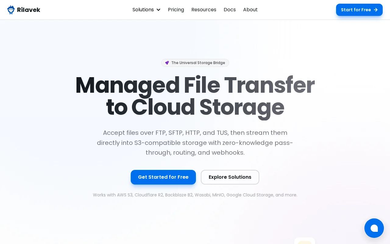 Rilavek – Stream FTP/SFTP/TUS uploads straight to S3, no disk buffer