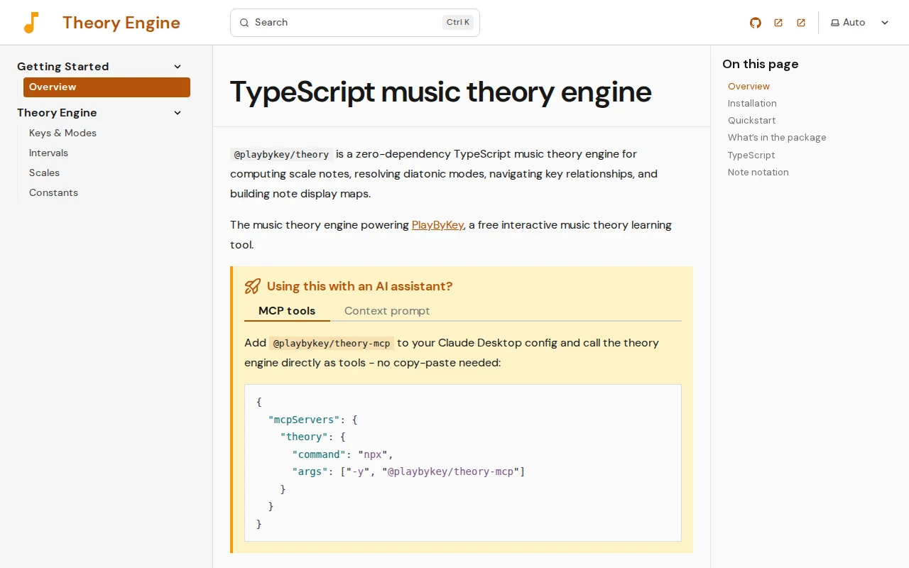 @playbykey/theory - Music theory TypeScript engine and MCP server