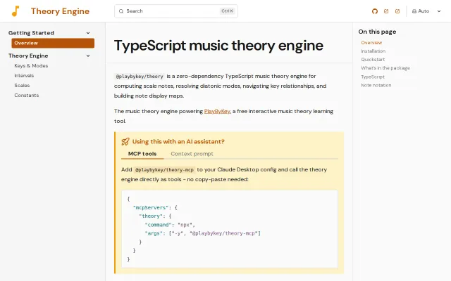 @playbykey/theory - Music theory TypeScript engine and MCP server