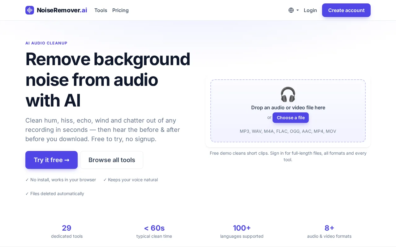 NoiseRemover.ai – Remove background noise from audio