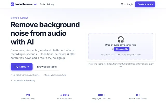 NoiseRemover.ai – Remove background noise from audio