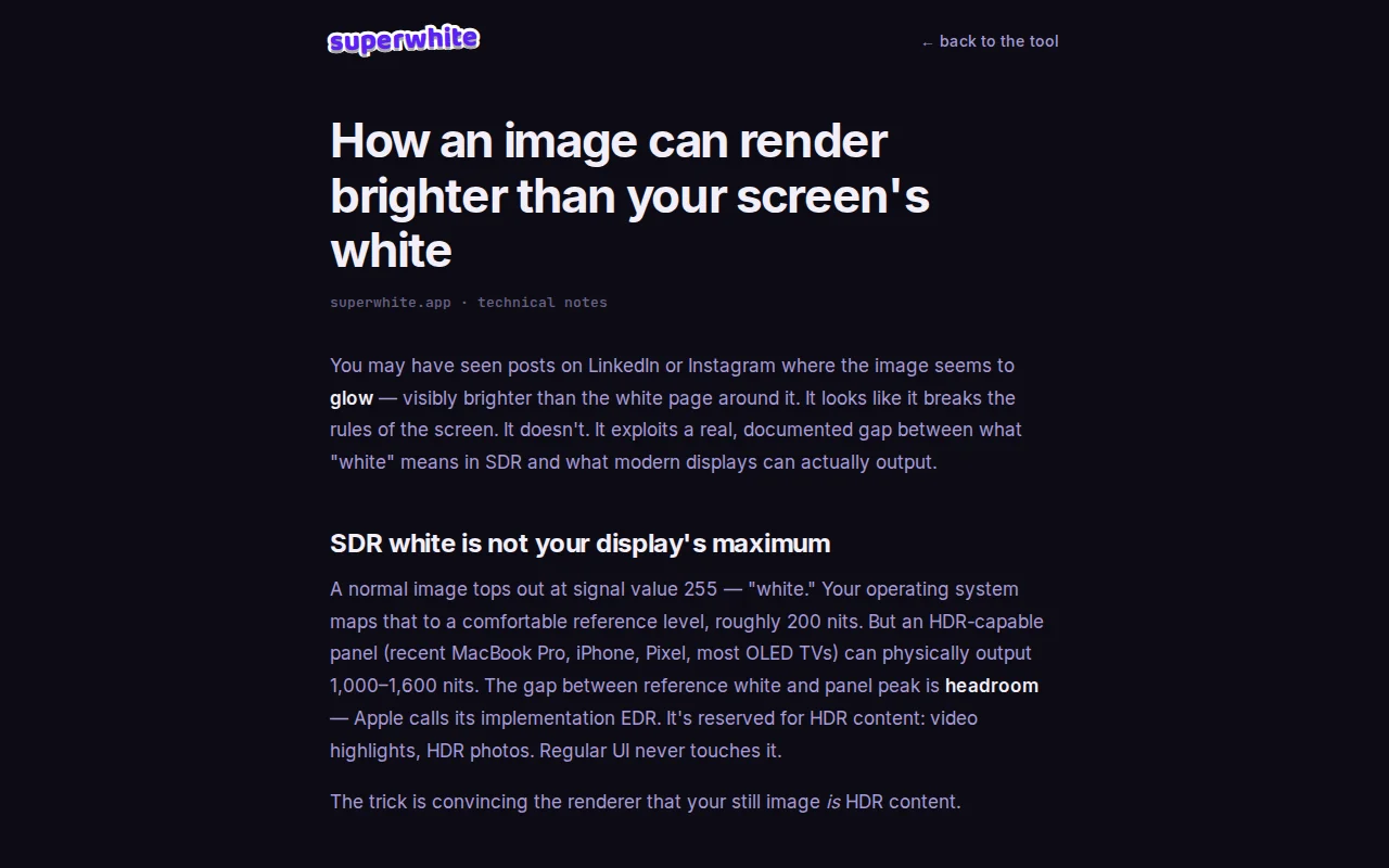 Make images render brighter than white by abusing Rec.2100 PQ profiles