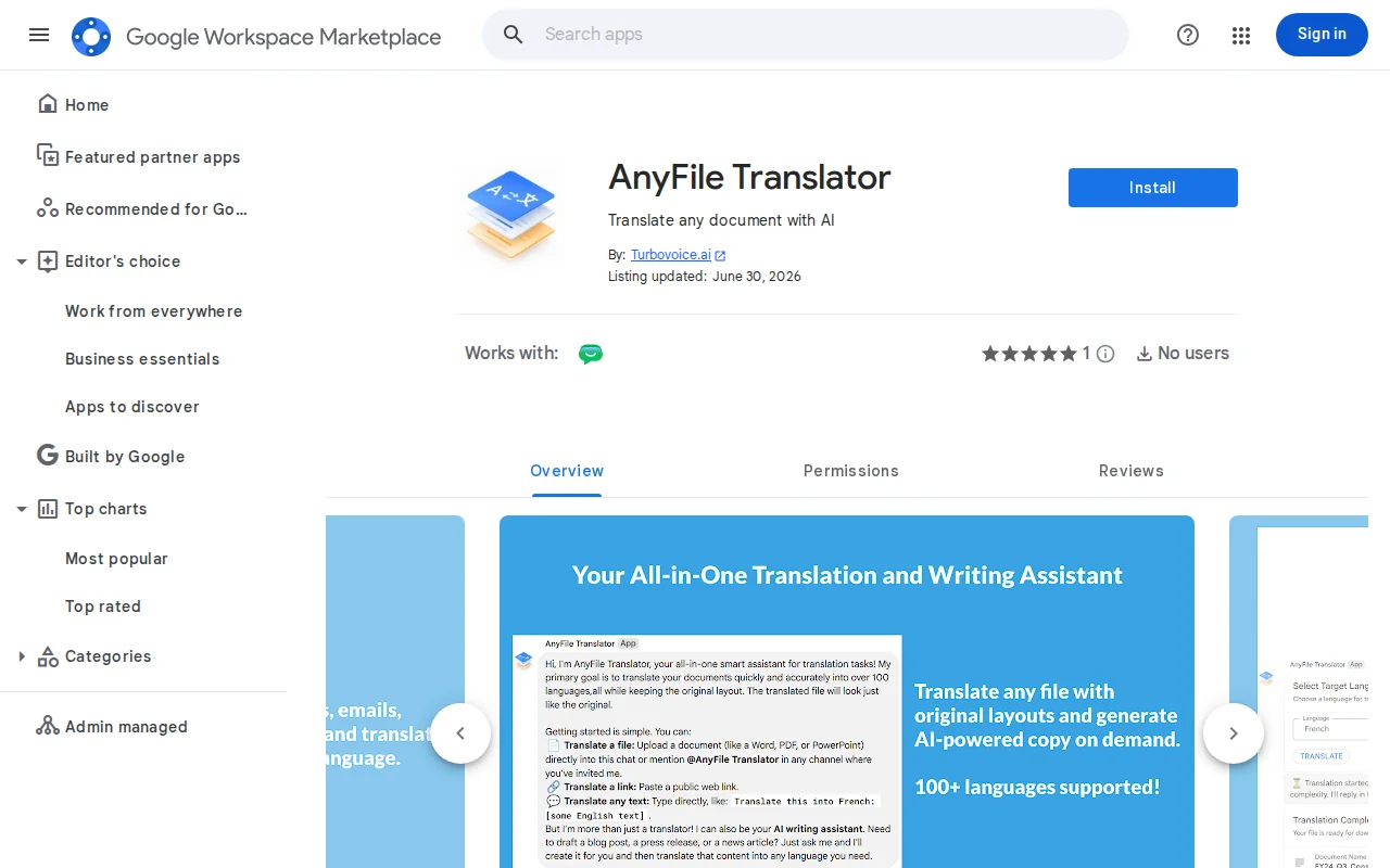 AI assistant for Google Chat to translate any file preserving layout