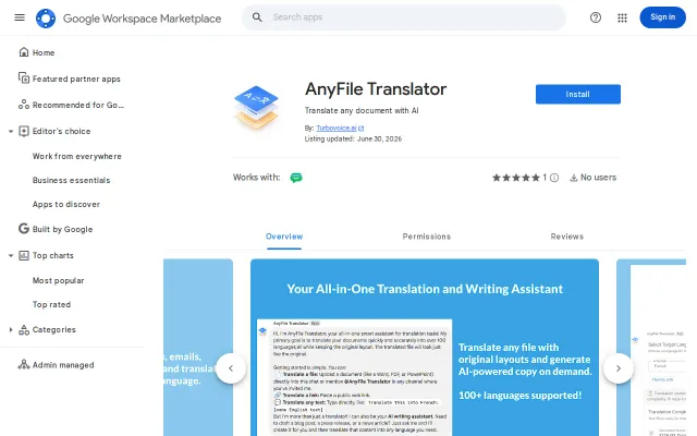 AI assistant for Google Chat to translate any file preserving layout