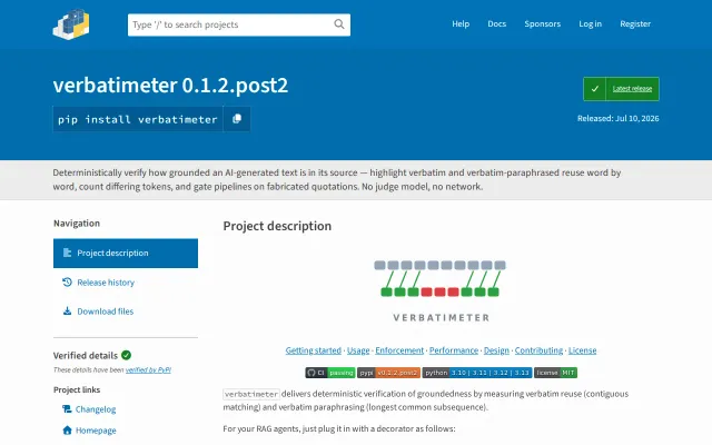 verbatimeter - check how grounded your LLM / RAG agent is in real-time