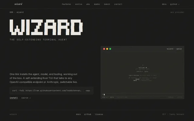 Wizard – Self-extending Rust terminal AI agent (one-line install)
