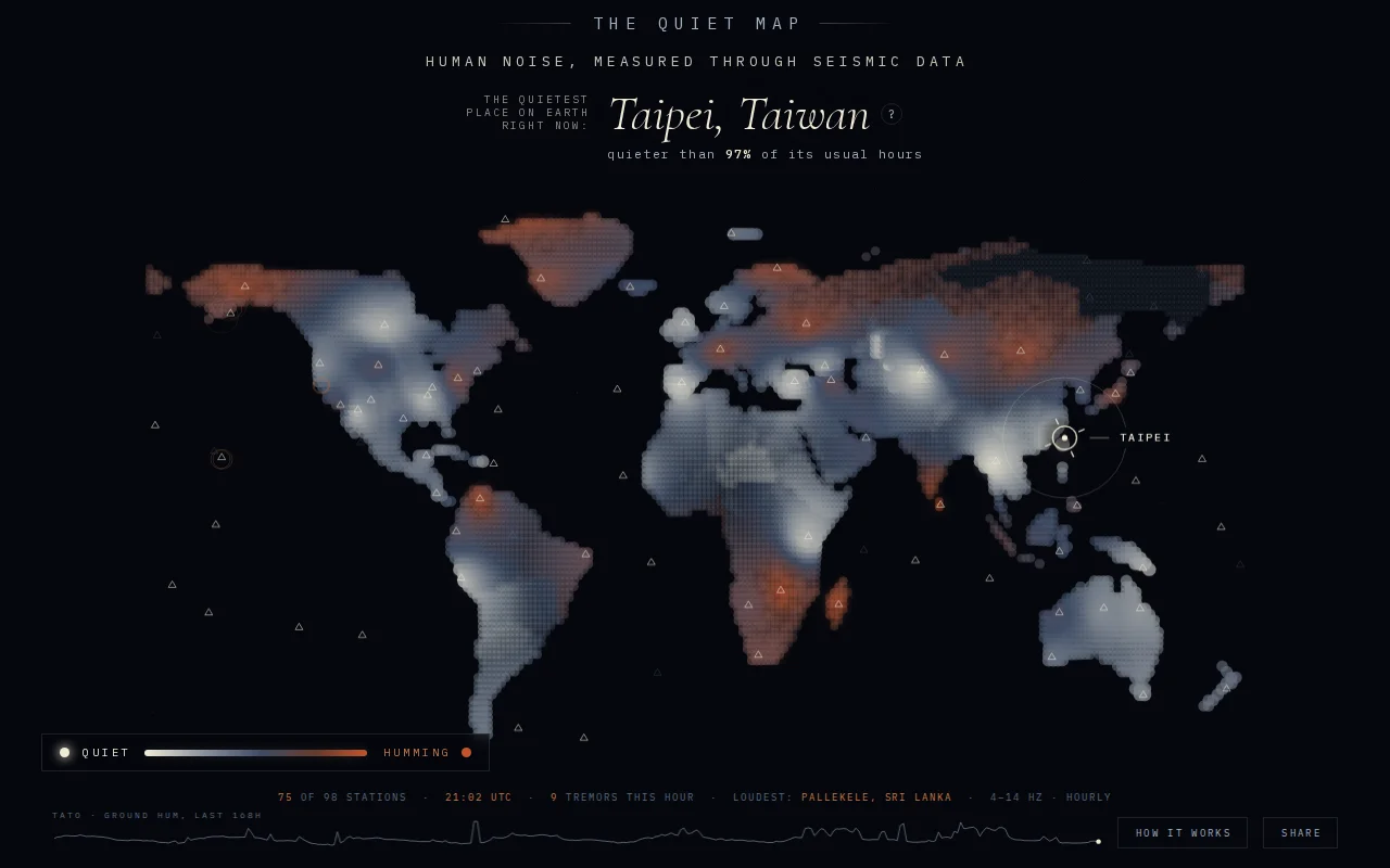 The Quiet Map – Earth's quietest place, measured by seismometers