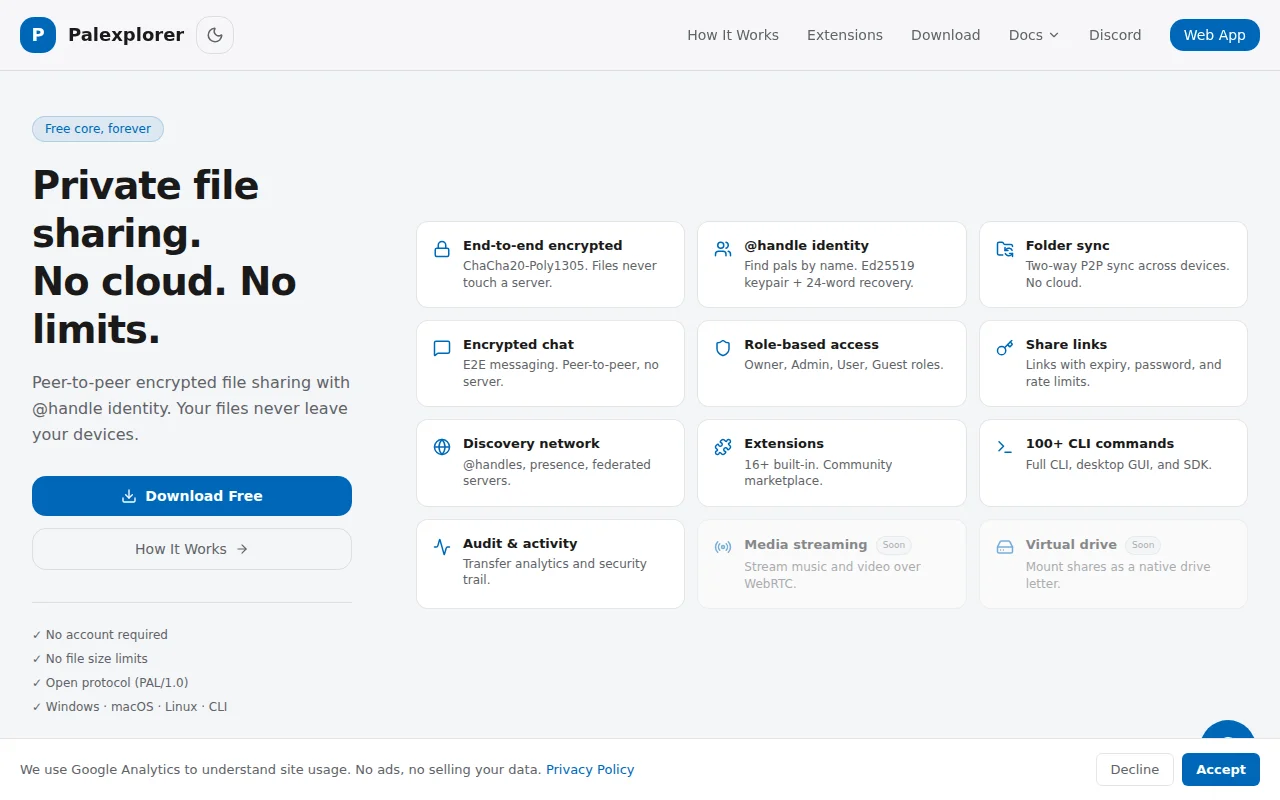 PalExplorer – peer-to-peer file sharing with no central server