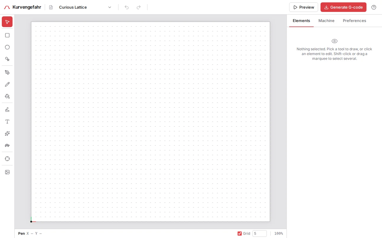 Kurvengefahr – browser CAD/CAM for pen plotters