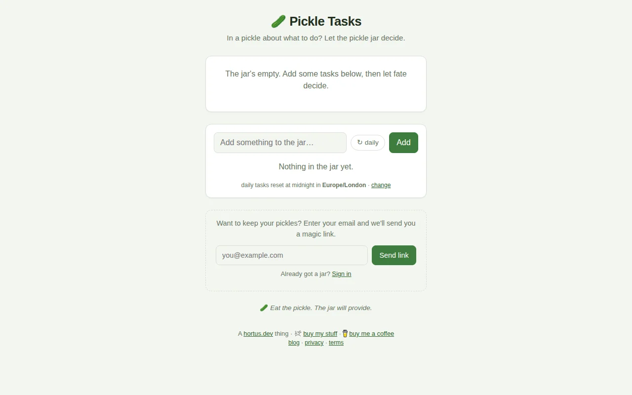 Pickle Tasks – a virtual pickle jar that randomly picks your next task