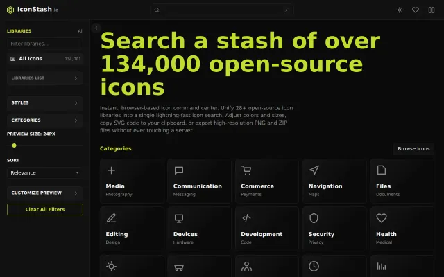 Instant icon search engine for open source icons