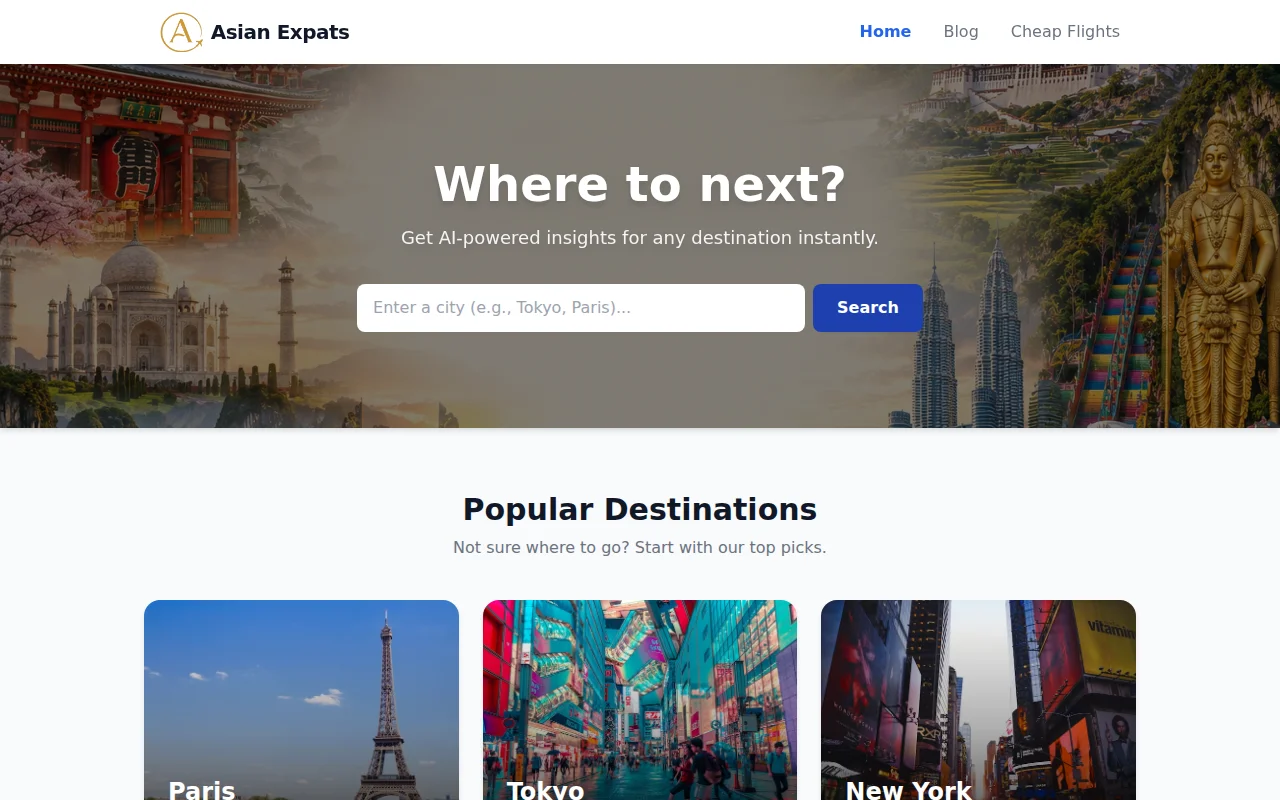 Free AI travel destination search across Asia