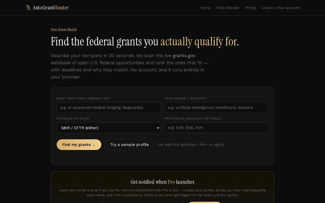 Free tool matches your startup or nonprofit to open federal grants