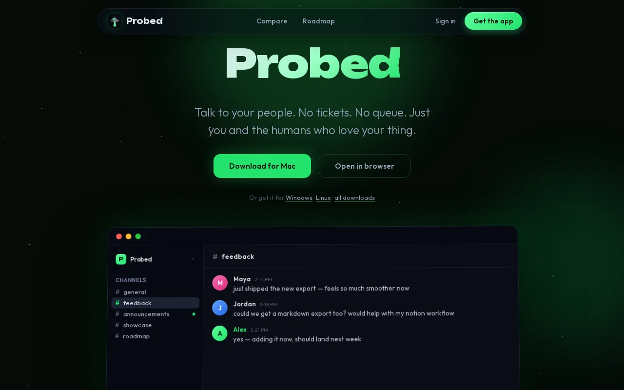 Probed – Talk to your People. Customer chat, feedback, and roadmaps