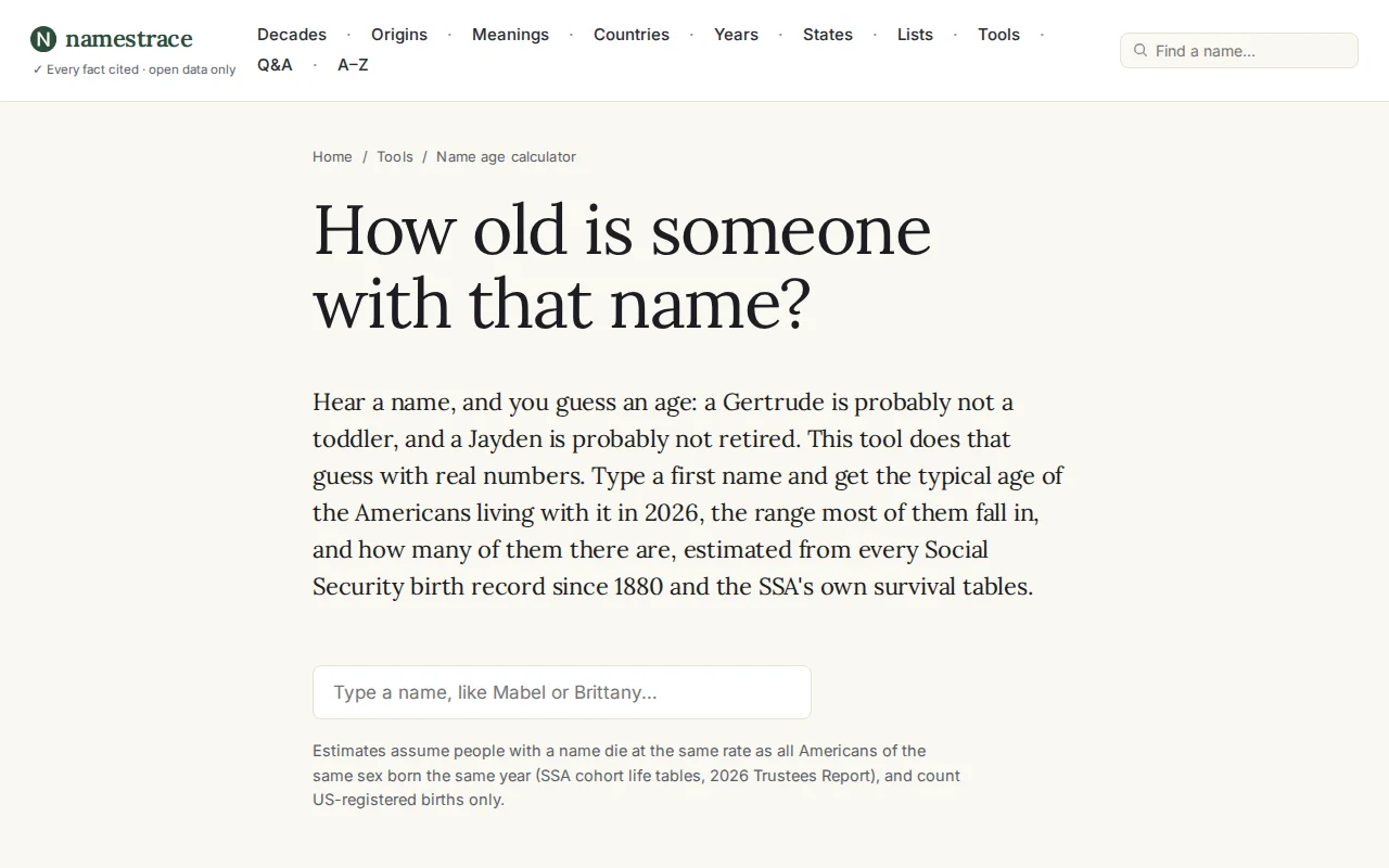 How old is someone named Gertrude? SSA data says 80