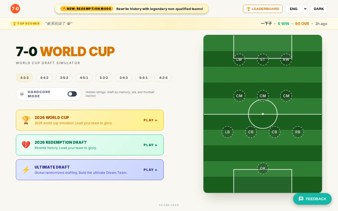 2026 World Cup Simulator with redemition mode