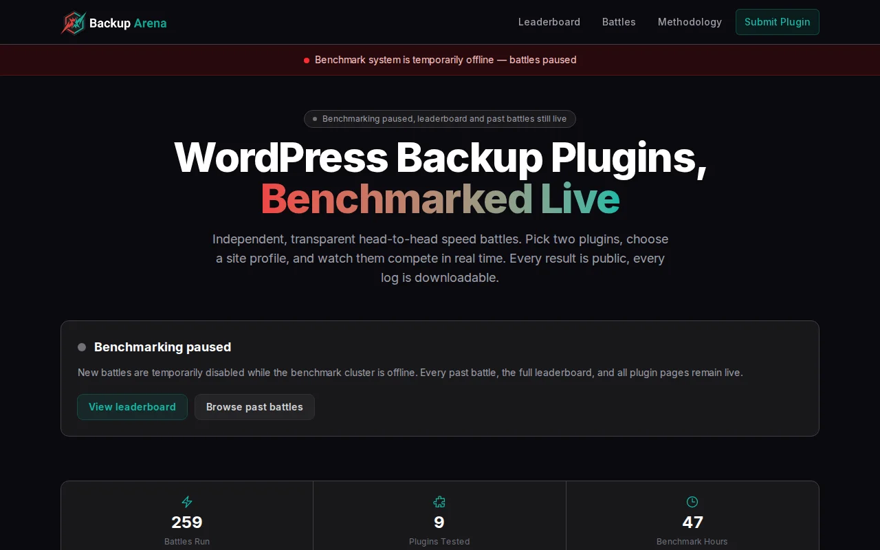 Reproducible head-to-head benchmarks for WordPress backup plugins
