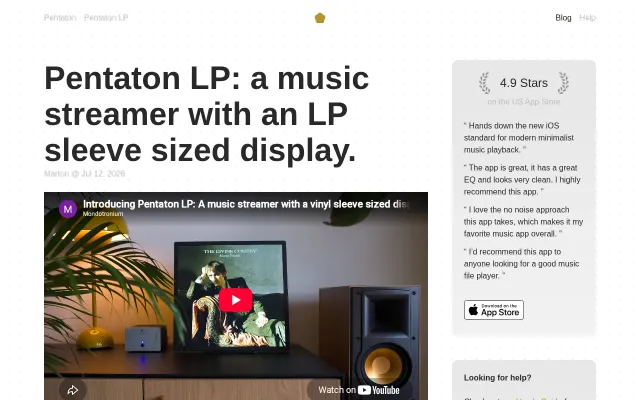 Pentaton LP – a music streamer with an LP sleeve sized display