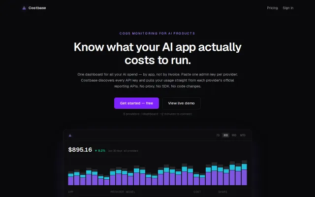 Costbase – See what each of your AI apps costs, without a proxy